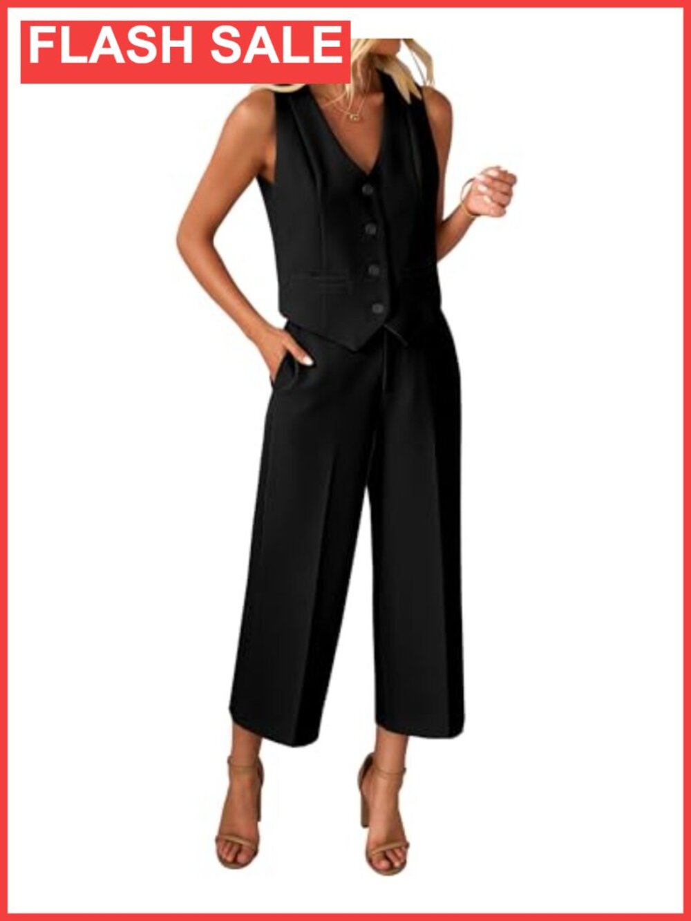 Women's Wide Leg 2 Piece Pantsuit Vest Set for Work